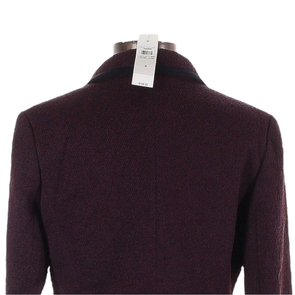 NWT Ann Taylor Burgundy Tweed Blazer 4 Academia Classic Gold Button Lined Jacket - Picture 4 of 10